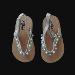 Xeyes Gold T Strap Sandals with Rhinestones